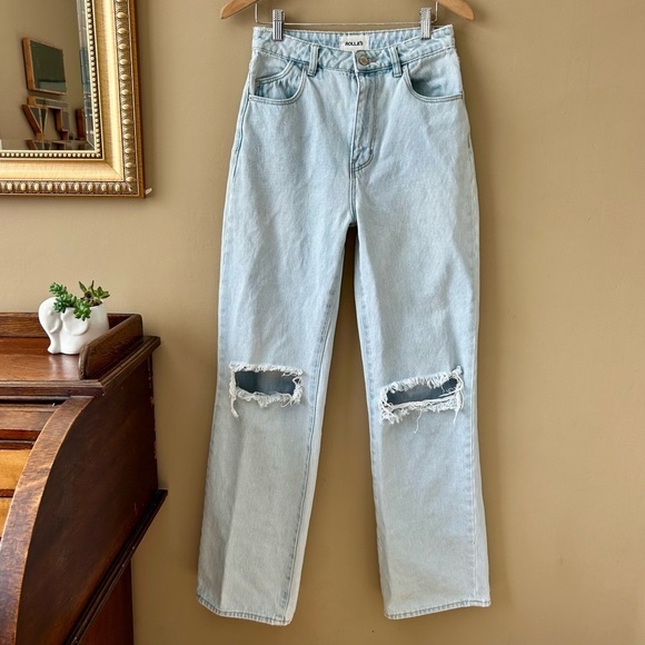 Rolla's Heidi High Rise Loose Straight Jeans Light G'Day Mate Wash Distressed 26 - Picture 4 of 14